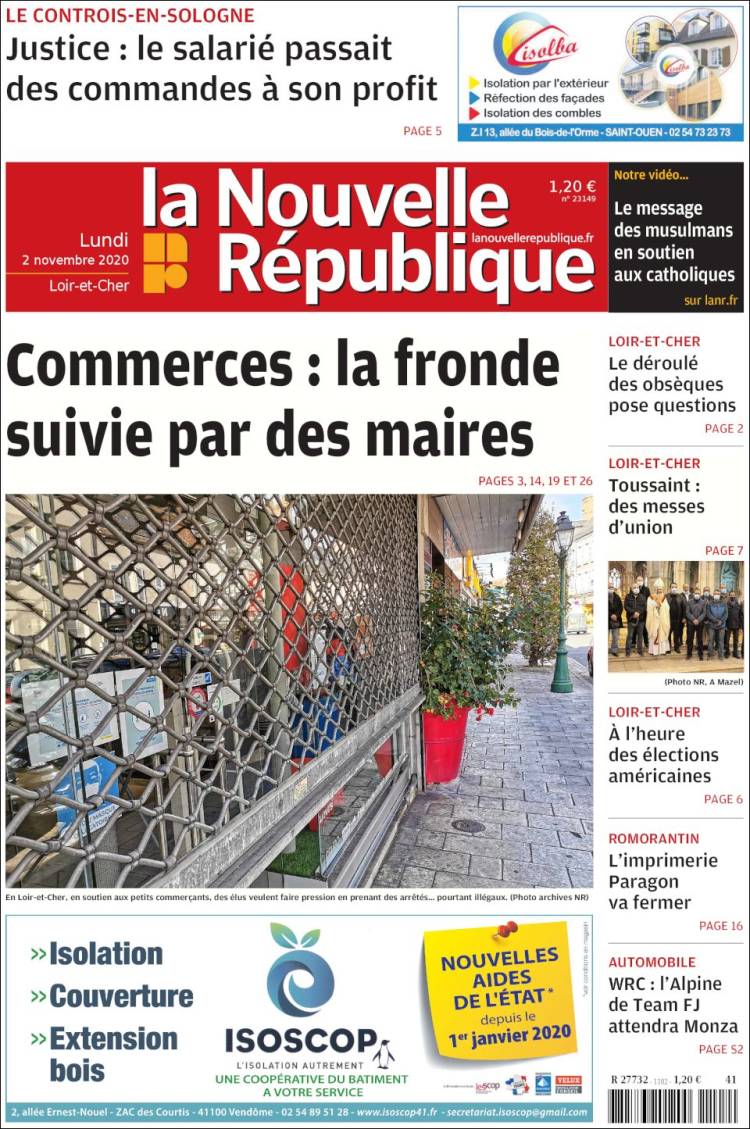 Portada de La Nouvelle Republique (Francia)