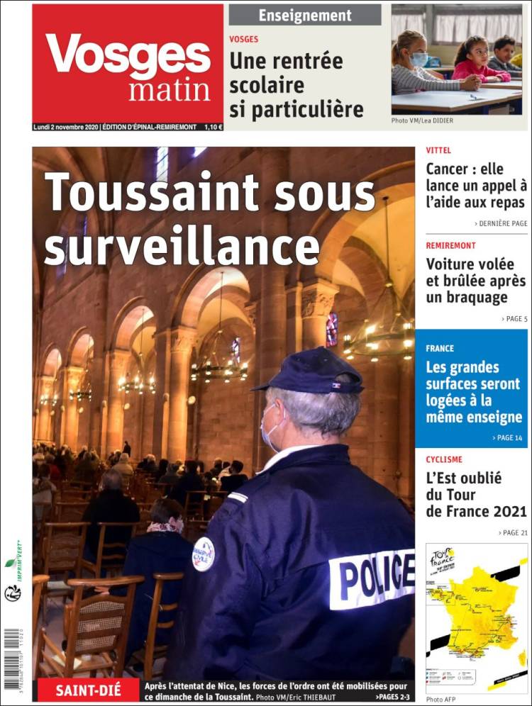 Portada de Vosges Matin (Francia)