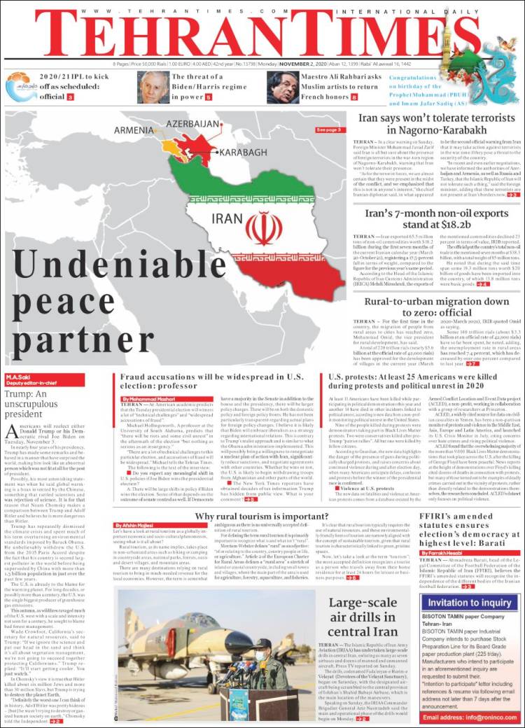 Portada de TehranTimes (Ir&aacute;n)
