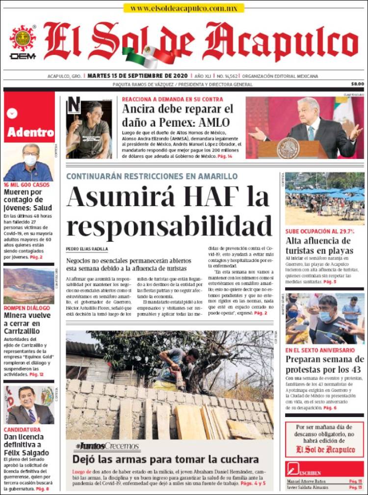 Portada de El Sol de Acapulco (M&eacute;xico)