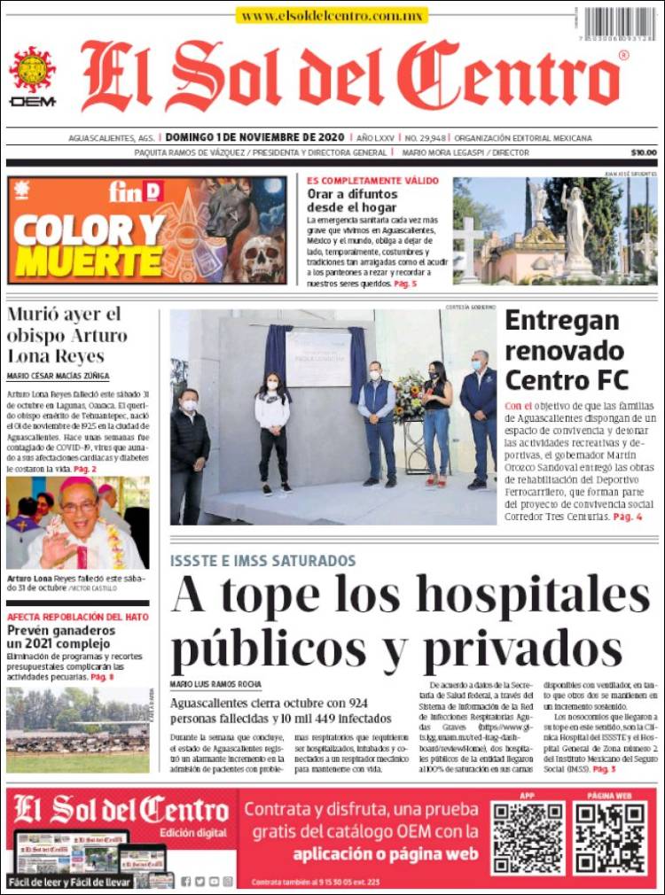 Portada de El Sol del Centro (M&eacute;xico)