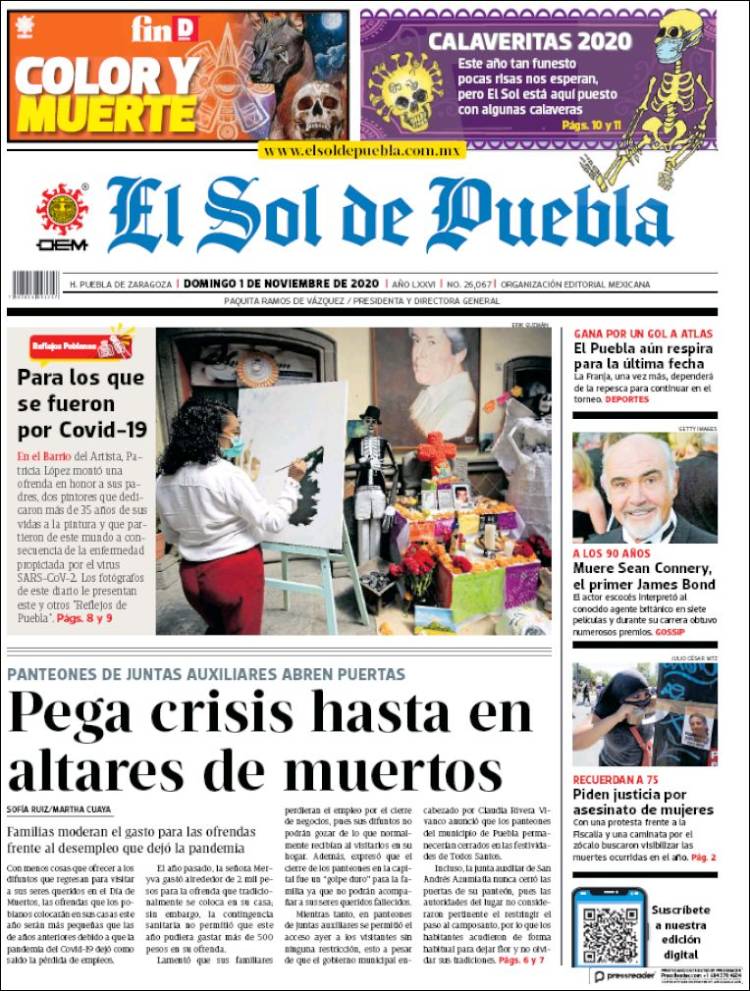 Portada de El Sol de Puebla (M&eacute;xico)
