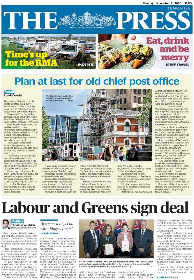 Portada de The Press (Nueva Zelanda)