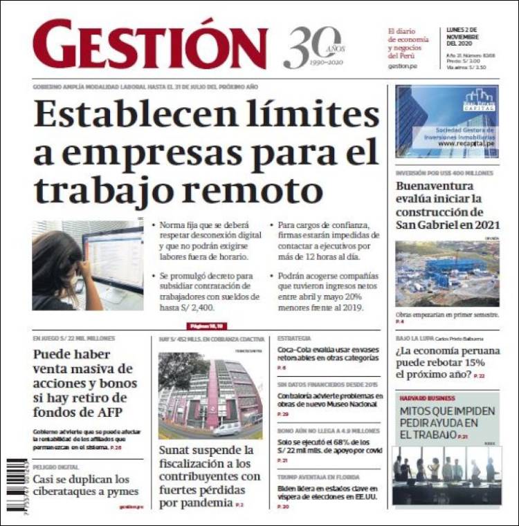 Portada de Diario Gestión (Per&uacute;)