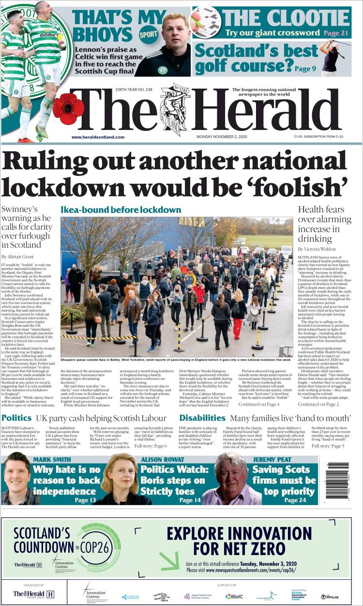 Portada de The Herald (Reino Unido)