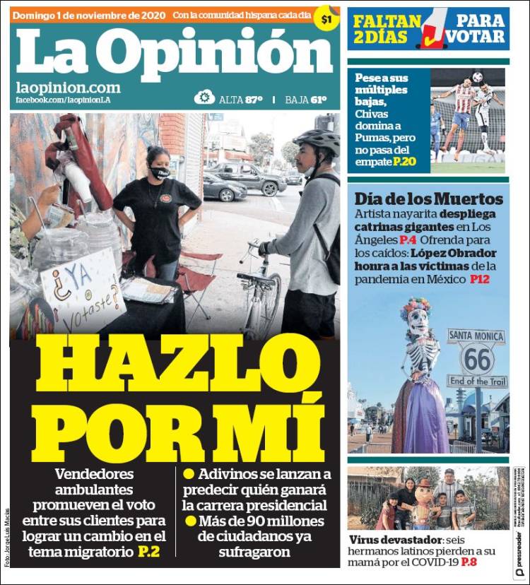 Portada de La Opinión (USA)