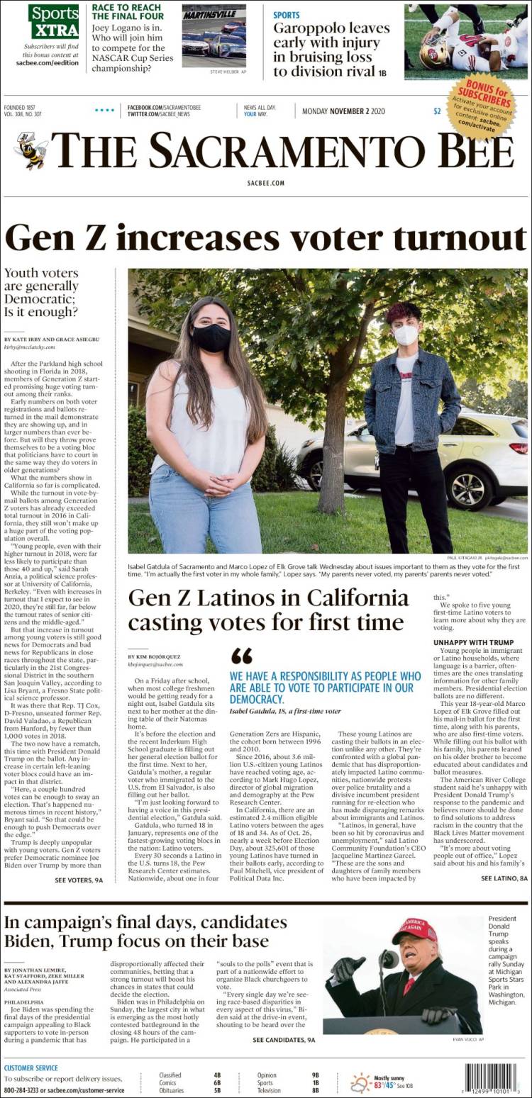 Portada de The Sacramento Bee (USA)