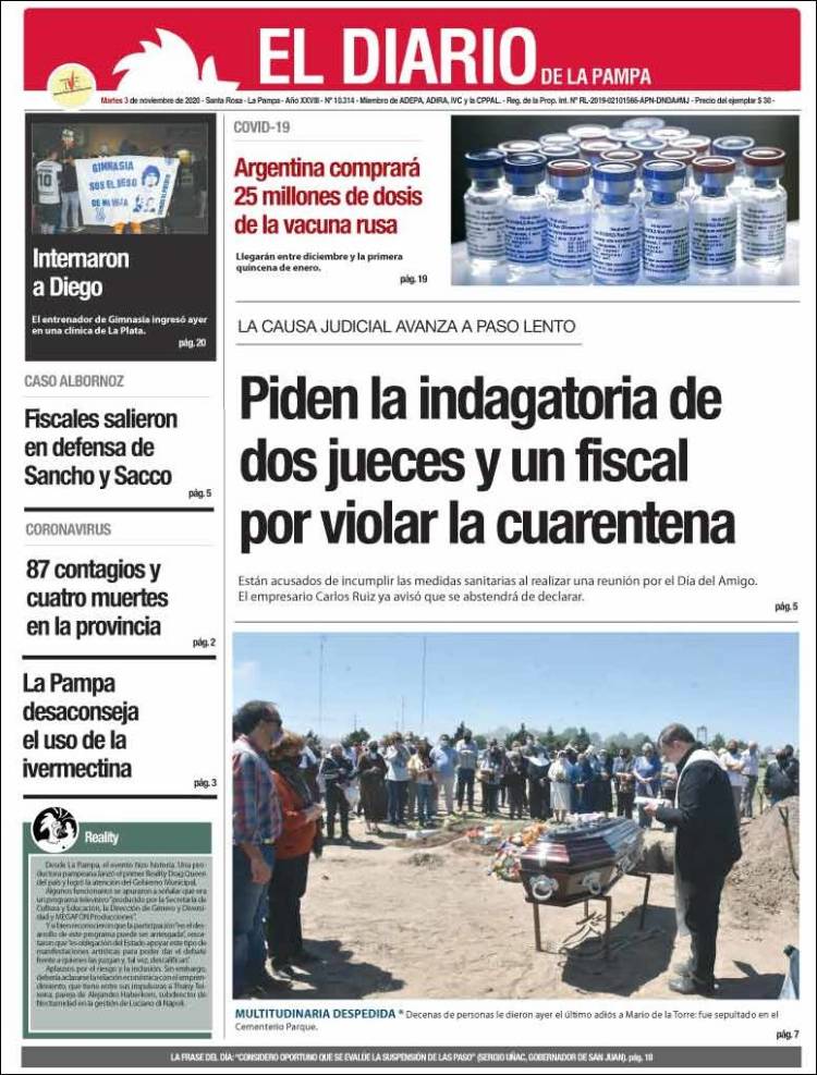 Portada de Diario de La Pampa (Argentina)