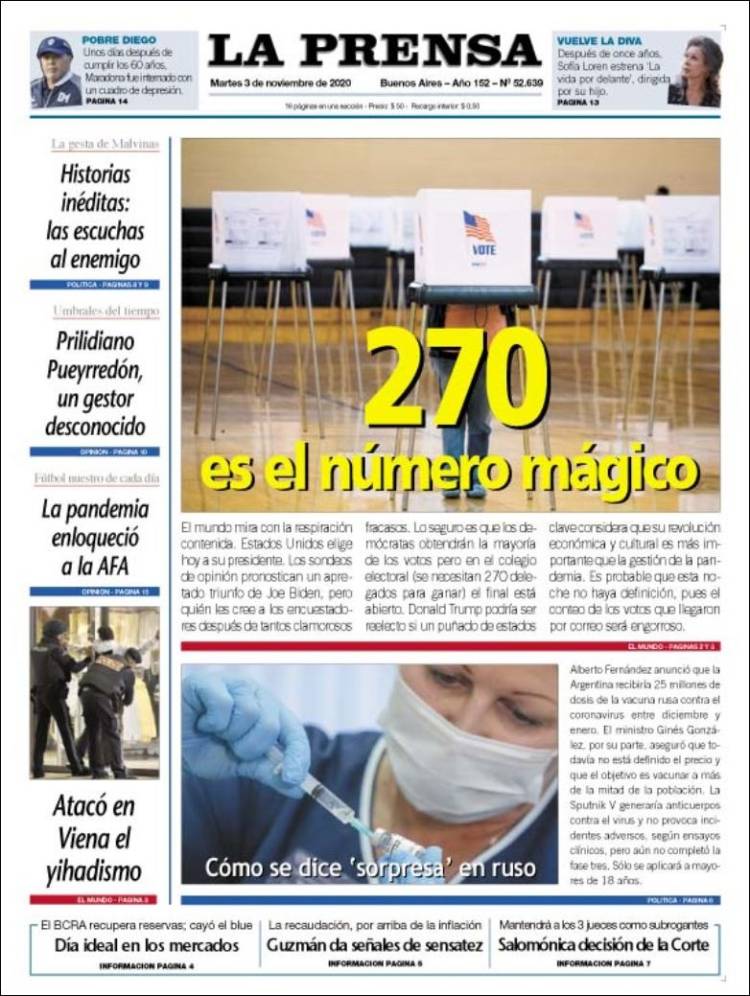 Portada de La Prensa (Argentina)