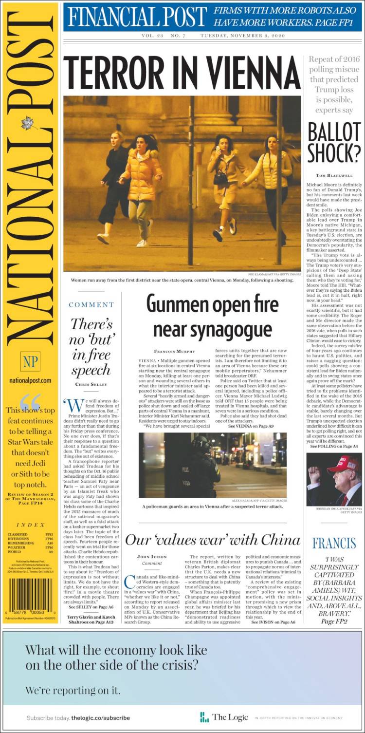 Portada de The National Post (Canadá)