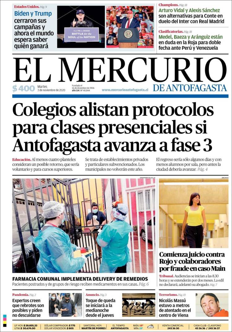 Portada de El Mercurio de Antofagasta (Chile)