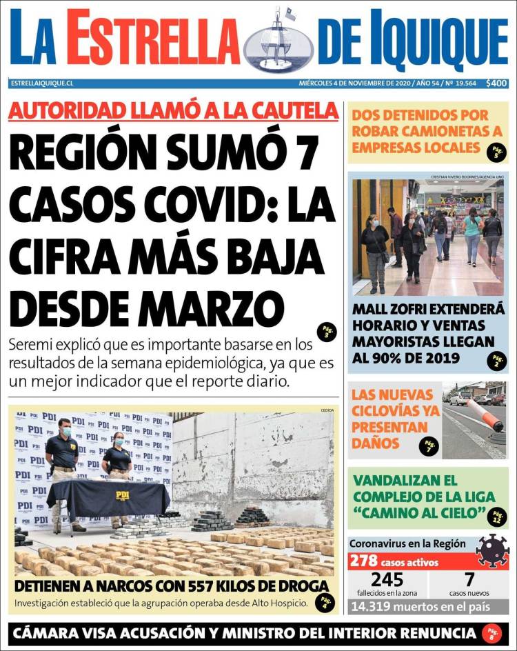 Portada de La Estrella de Iquique (Chile)