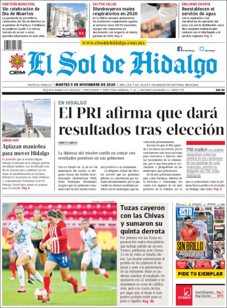 Portada de El Sol de Hidalgo (México)