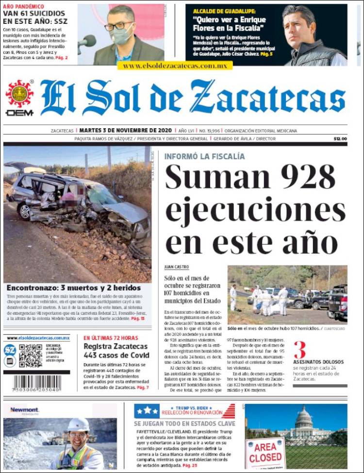 Portada de El Sol de Zacatecas (México)