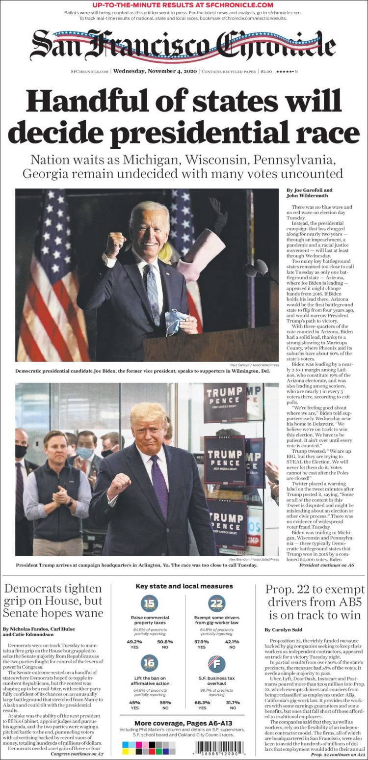 Portada de San Francisco Chronicle (USA)