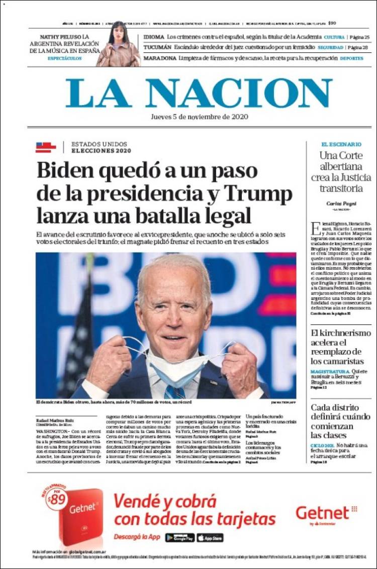 Portada de La Nación (Argentina)