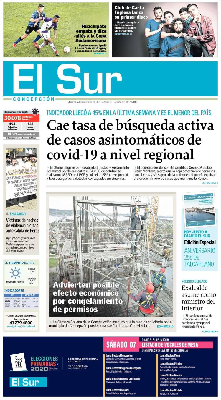 Portada de El Sur (Chile)