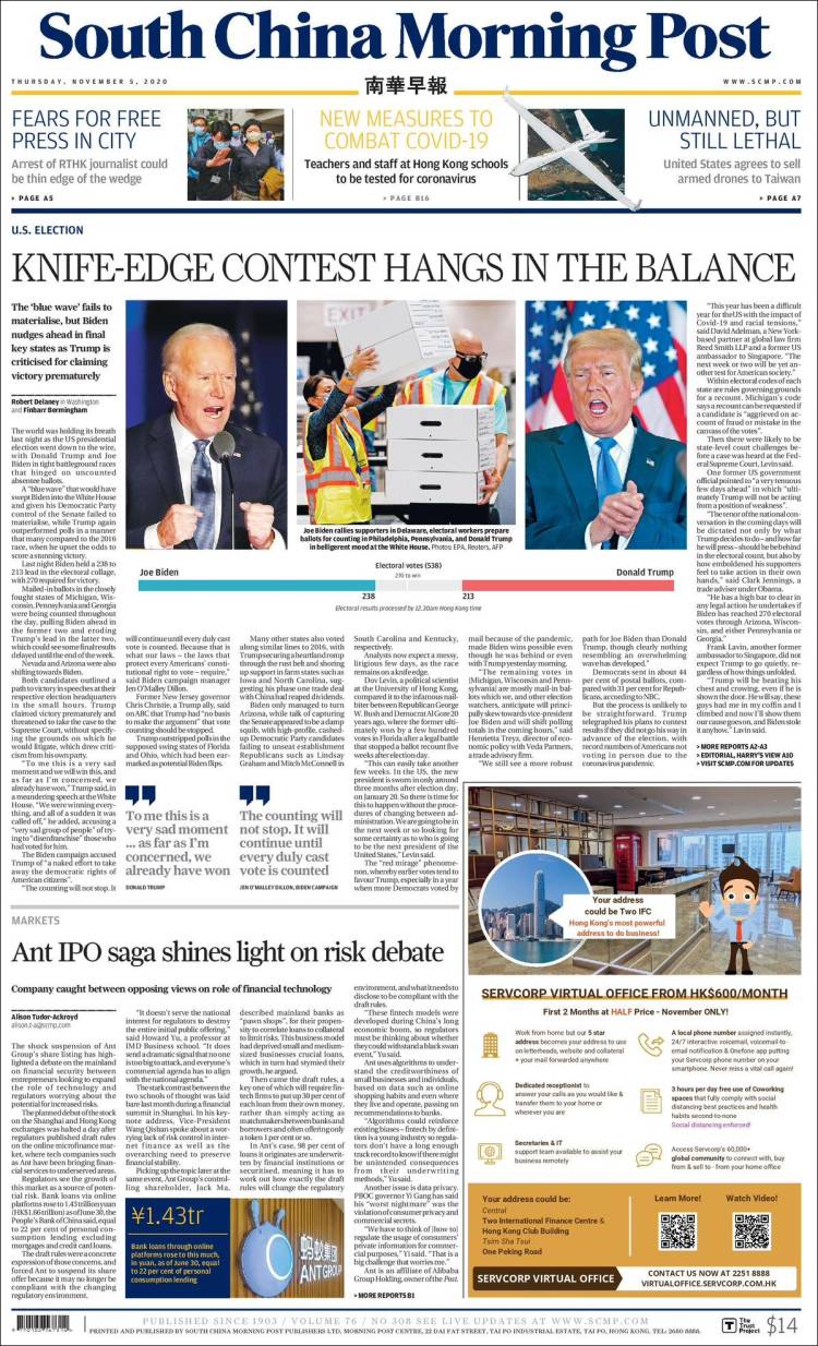 Portada de South China Morning Post (China)