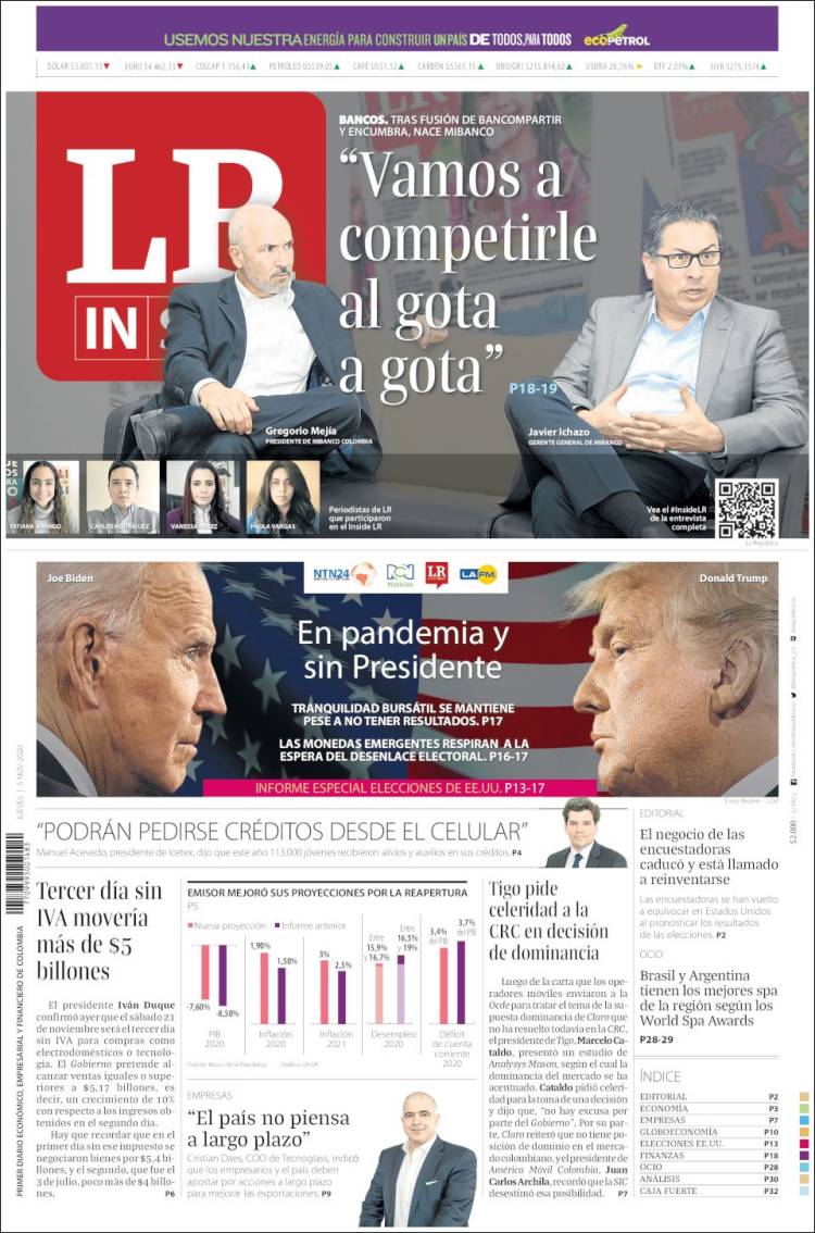 Portada de La Republica (Colombia)