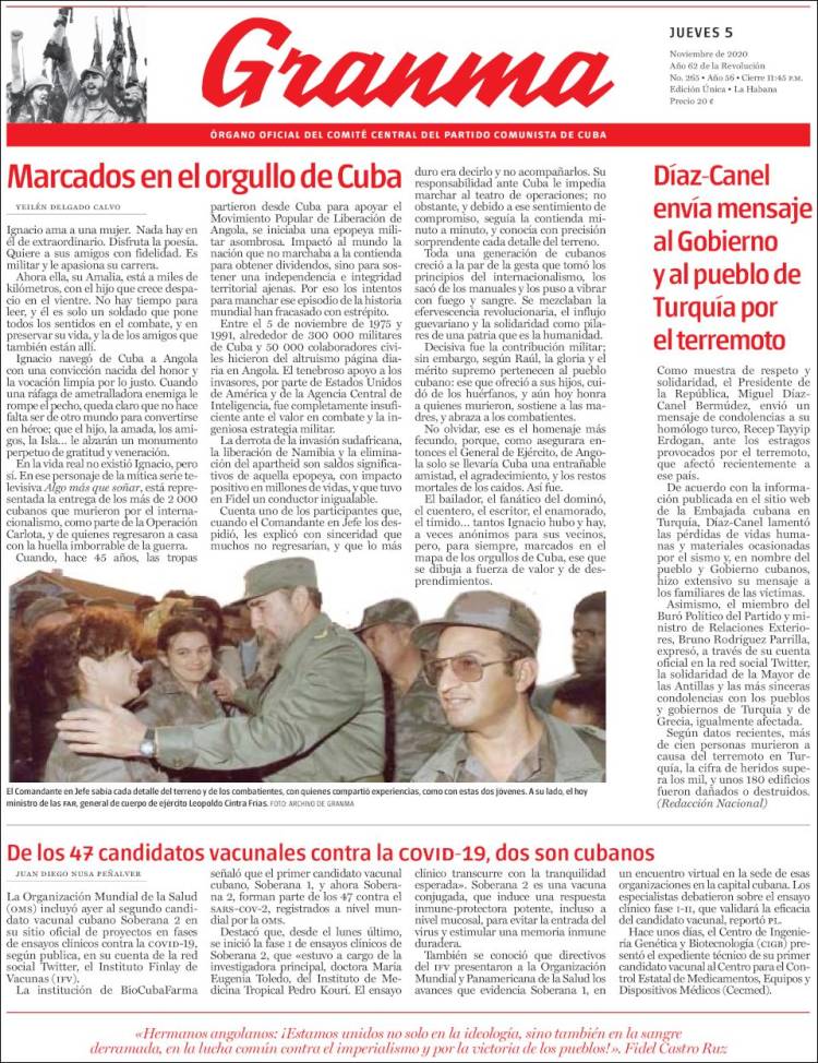 Portada de Granma (Cuba)