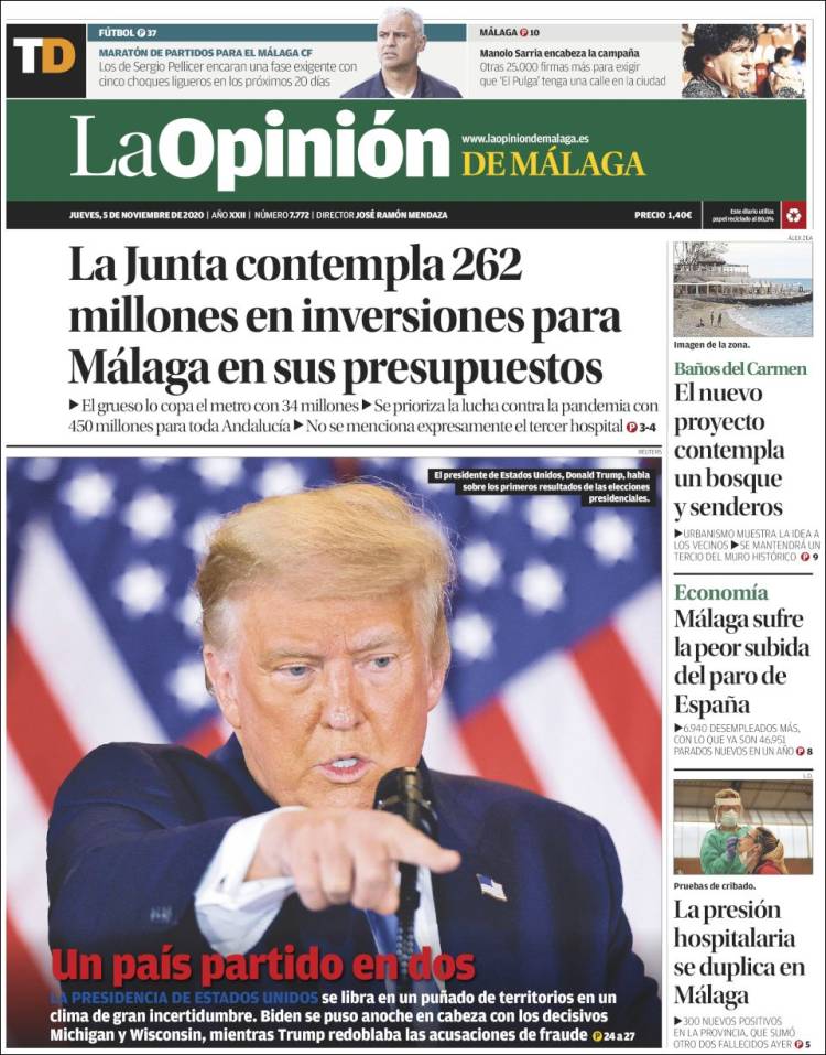 Portada de La Opinión de Málaga (Espa&ntilde;a)