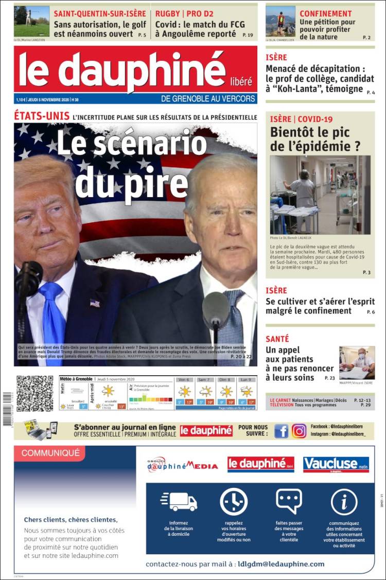 Portada de Le Dauphiné Libéré (Francia)