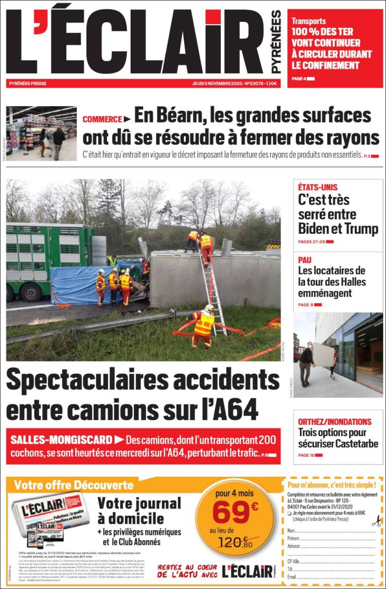 Portada de L'Eclair des Pyrénées (Francia)