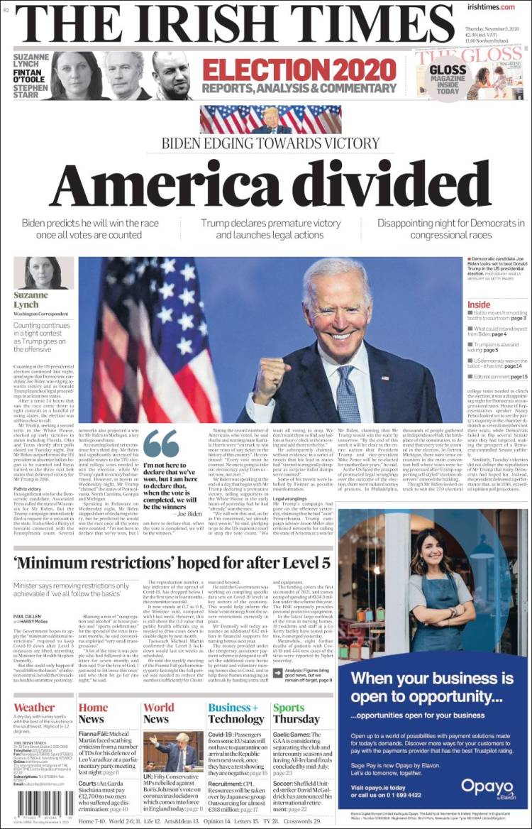 Portada de Irish Times (Irlanda)