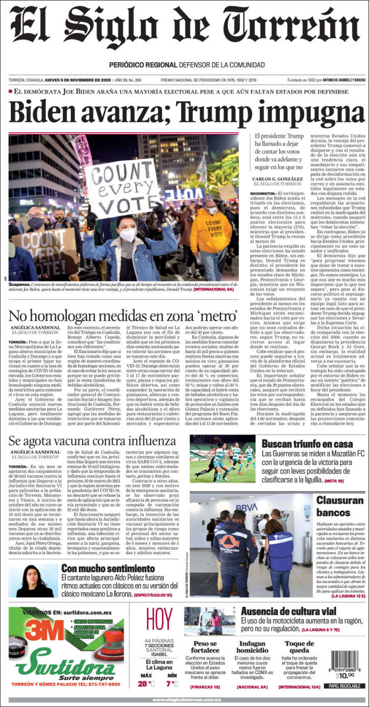 Portada de El Siglo de Torreon (M&eacute;xico)