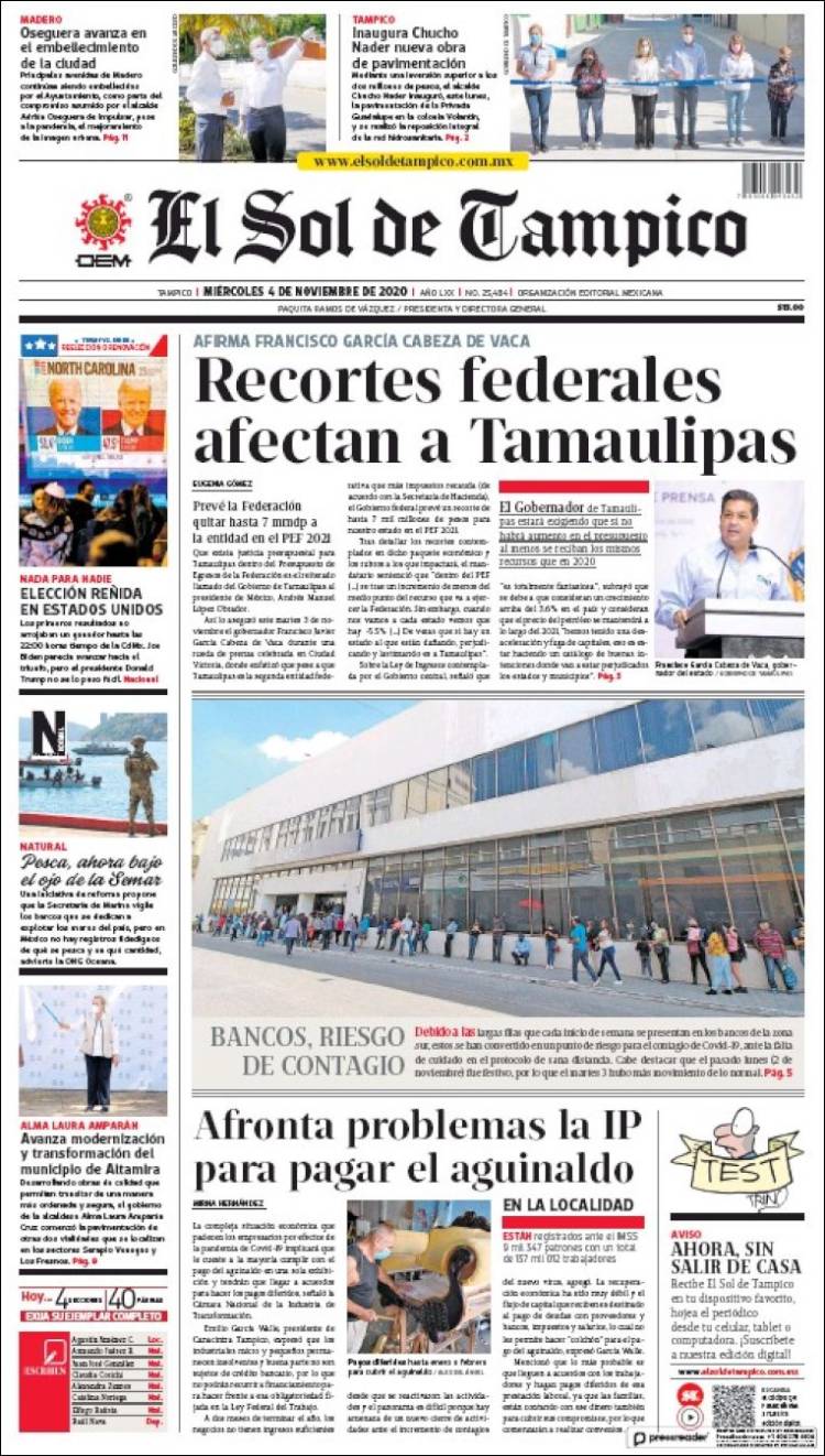 Portada de El Sol de Tampico (M&eacute;xico)