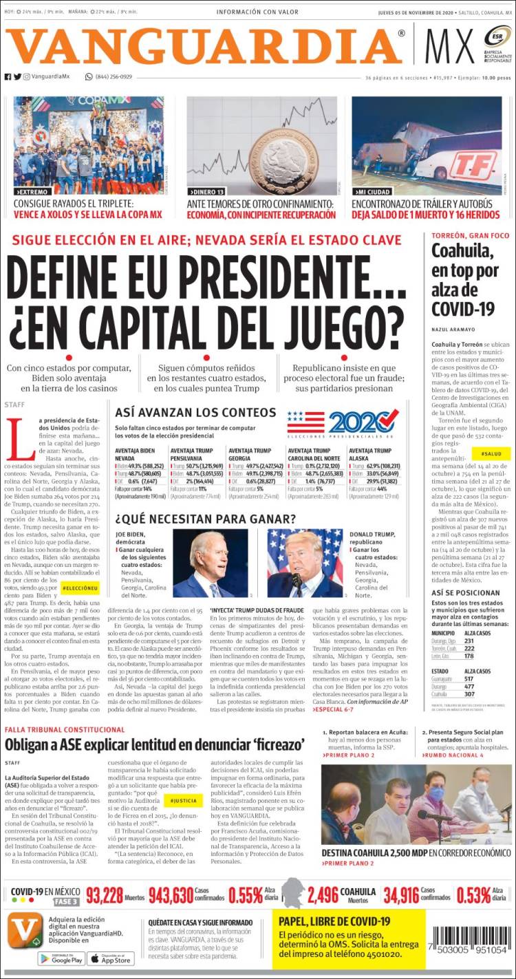 Portada de Vanguardia (M&eacute;xico)