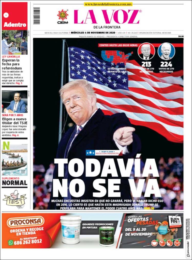 Portada de La Voz de la Frontera (México)