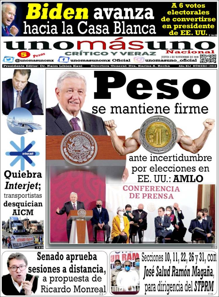 Portada de unomásuno (México)