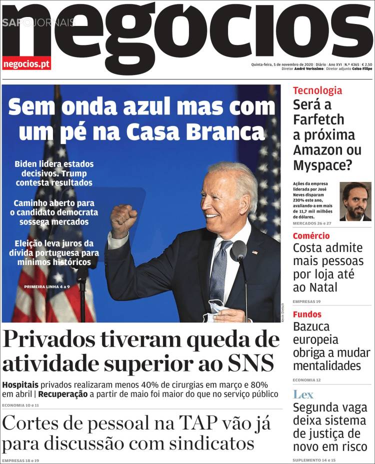 Portada de Jornal de Negócios (Portugal)