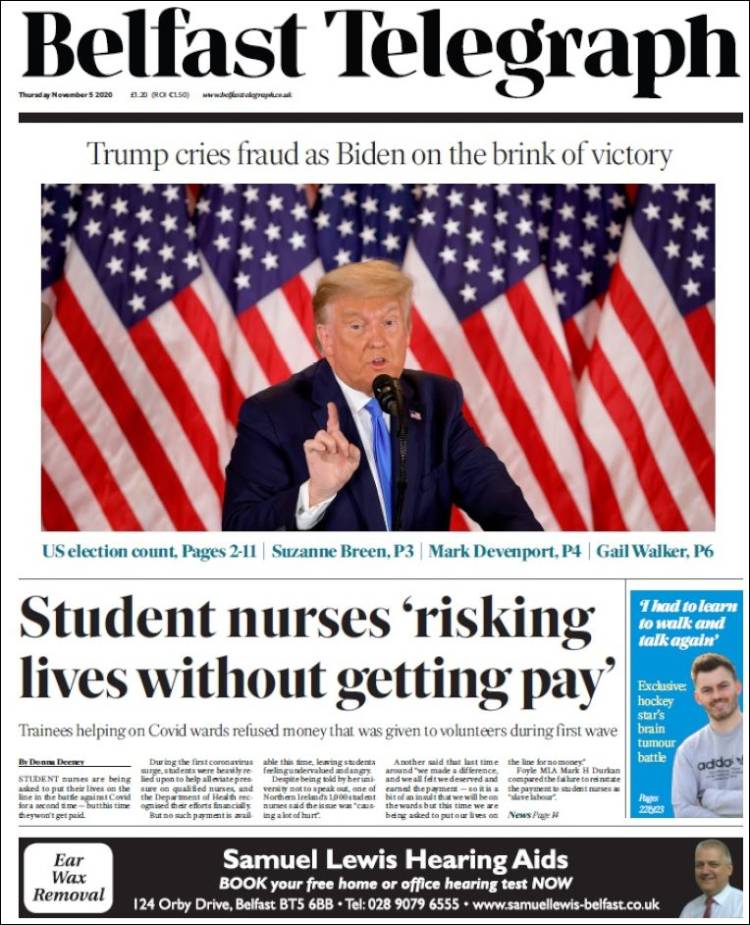 Portada de Belfast Telegraph (Reino Unido)