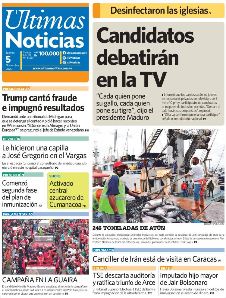 Portada de Últimas Noticias (Venezuela)