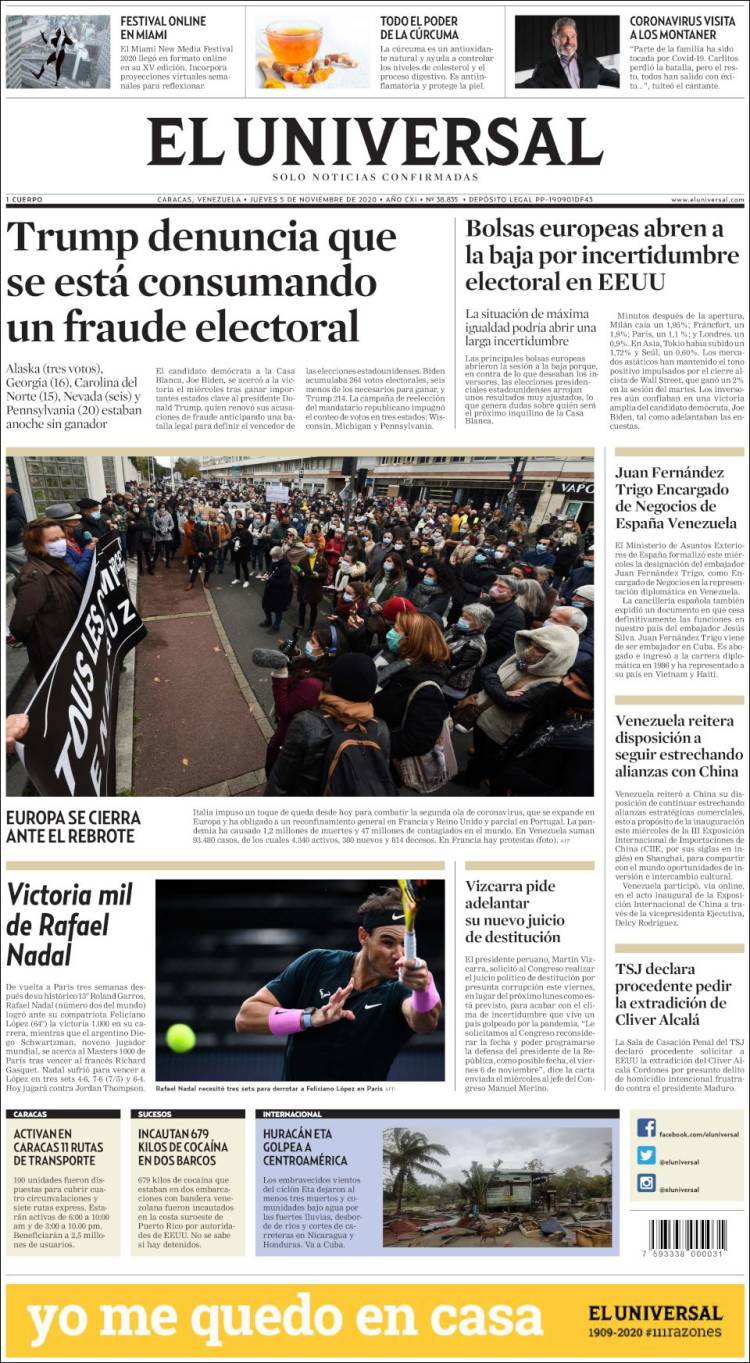 Portada de Universal (Venezuela)