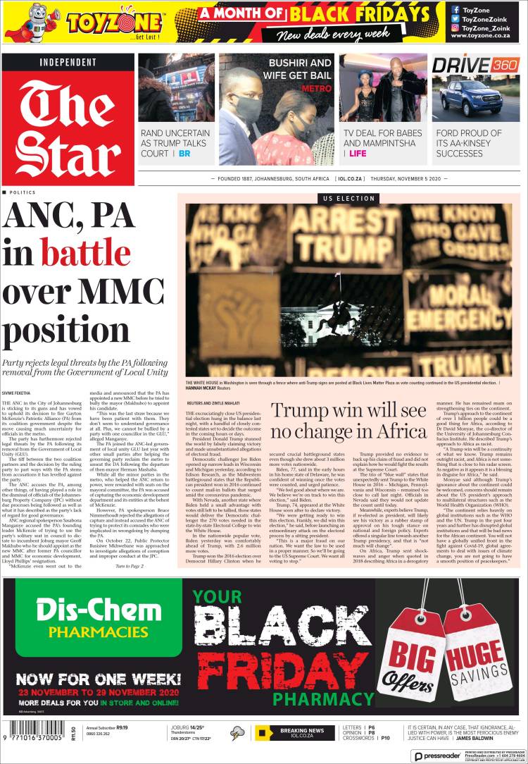 Portada de The Star (Sud&aacute;frica)