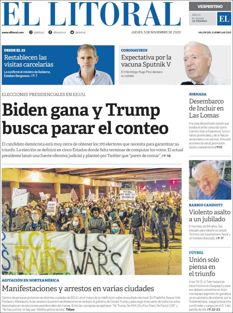 Portada de Diario El Litoral (Argentina)