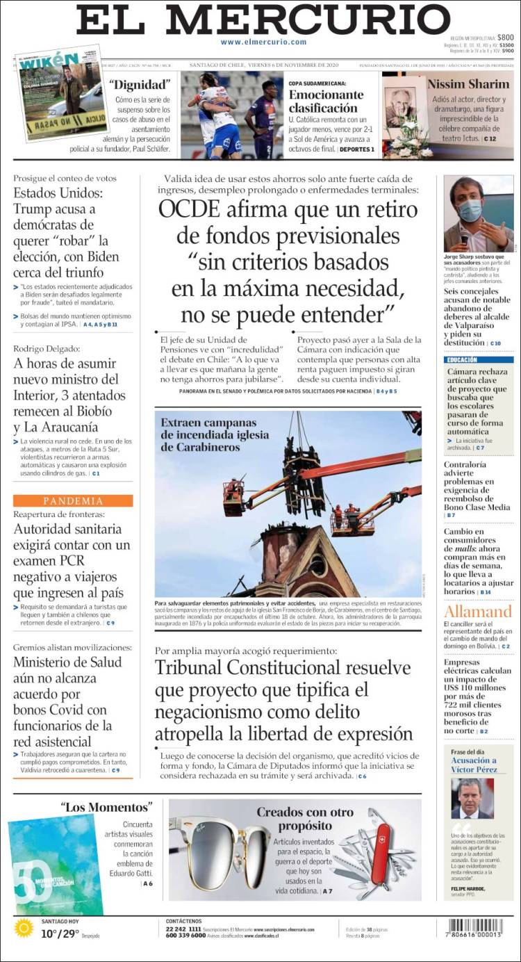 Portada de El Mercurio (Chile)