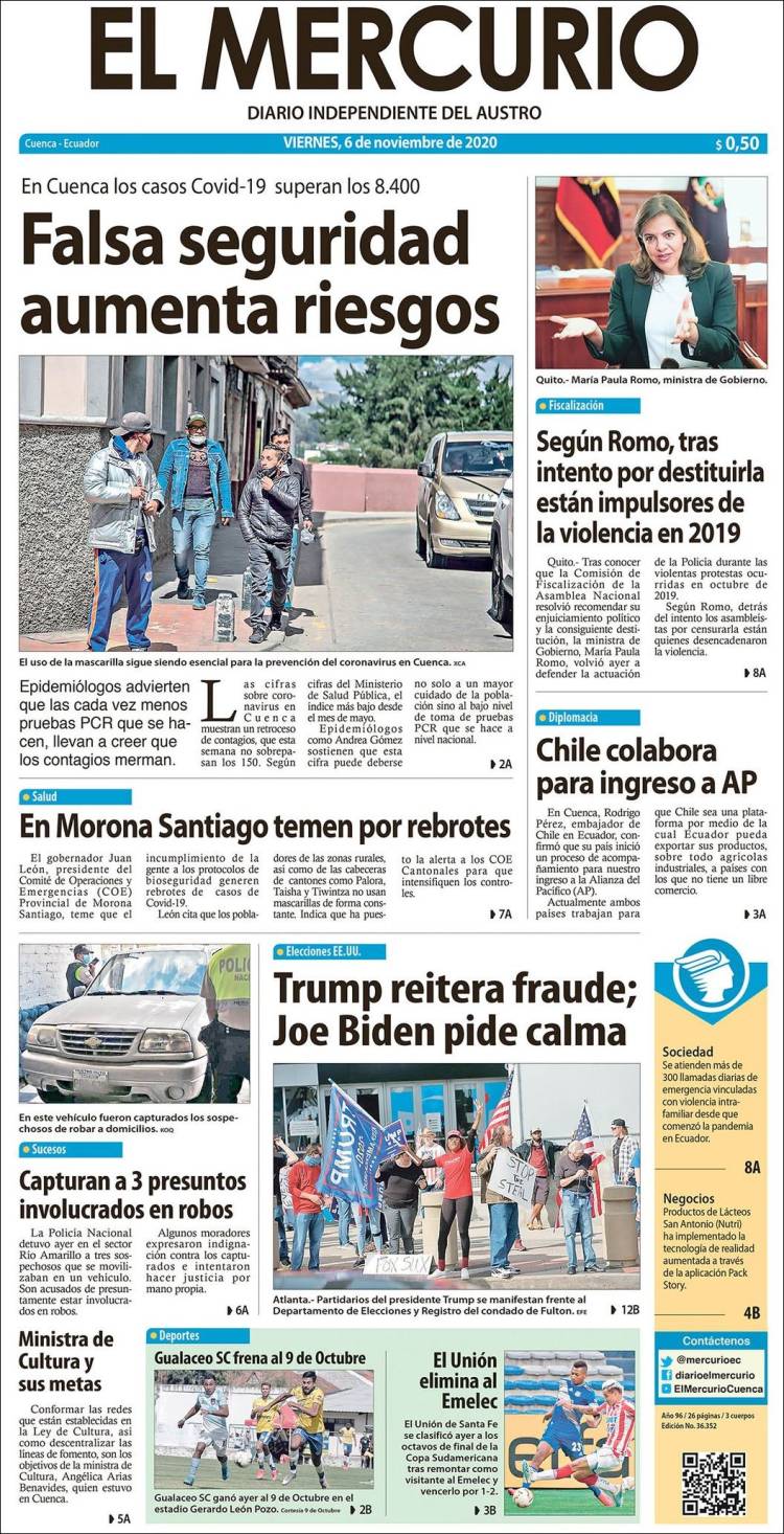 Portada de Diario El Mercurio (Ecuador)