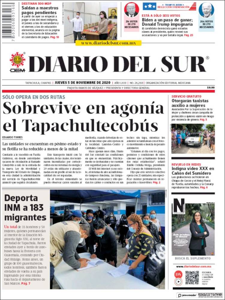 Portada de El Diario del Sur (México)