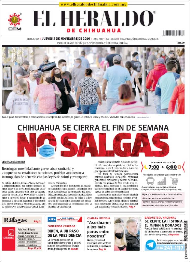 Portada de El Heraldo de Chihuahua (México)