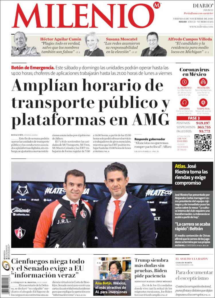 Portada de Milenio - Jalisco (México)