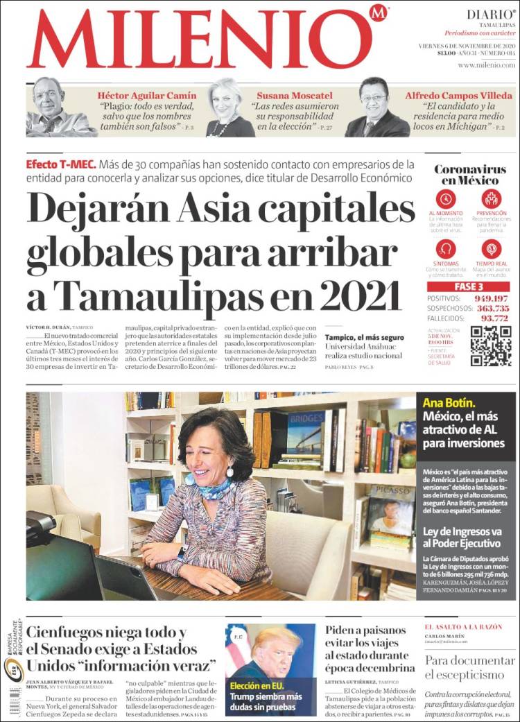 Portada de Milenio - Tamaulipas (México)