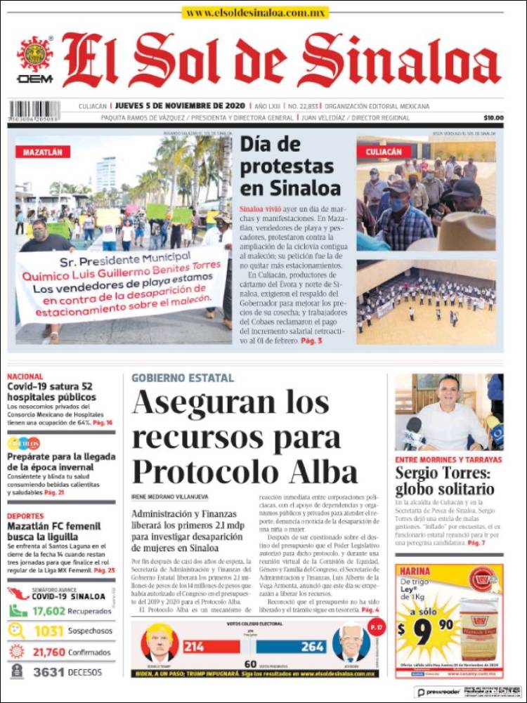 Portada de El Sol de Sinaloa (México)