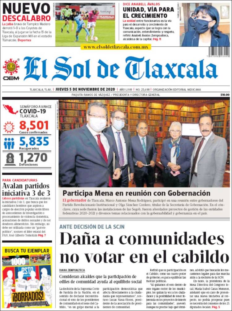 Portada de El Sol de Tlaxcala (México)