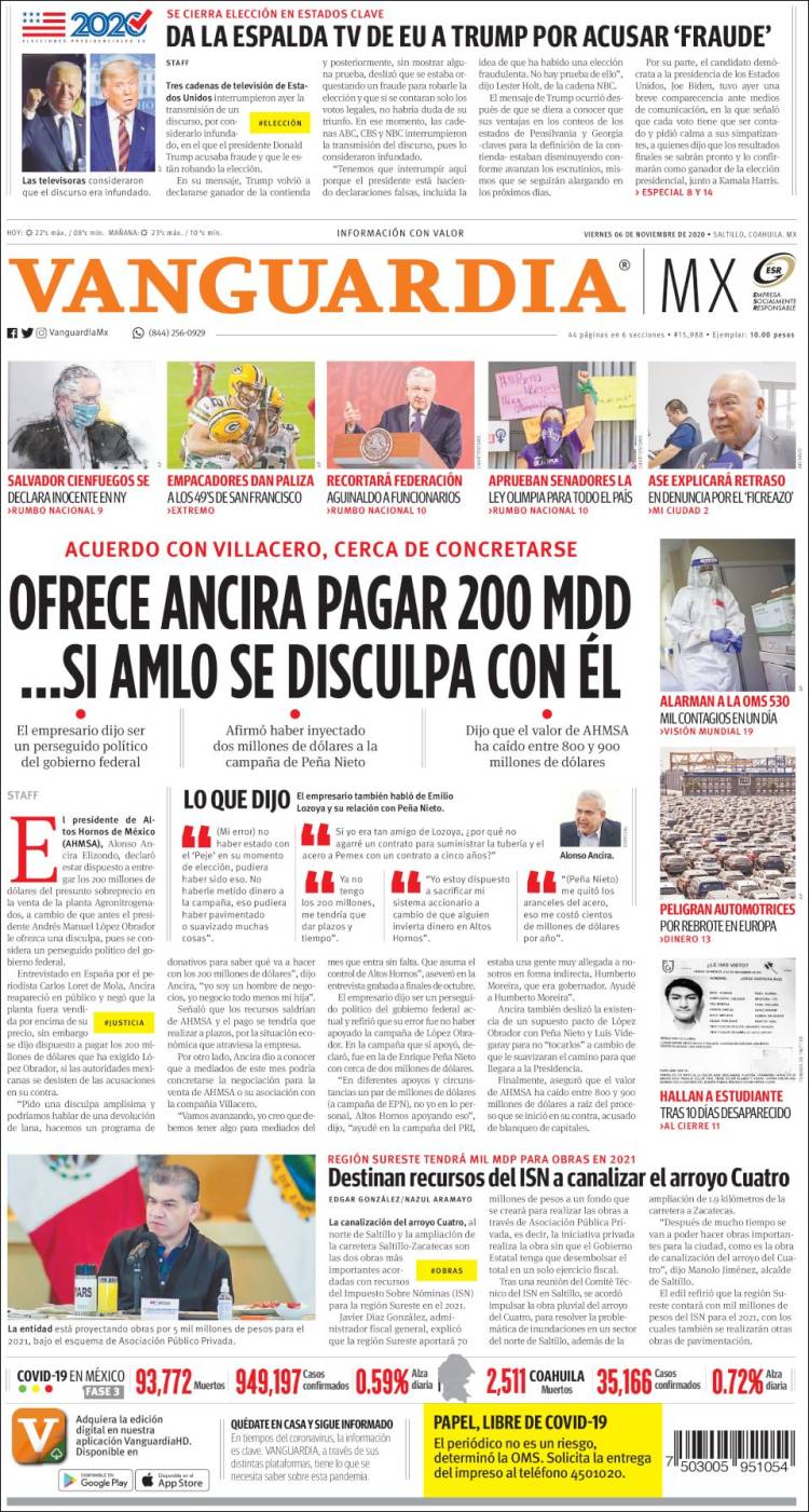 Portada de Vanguardia (México)