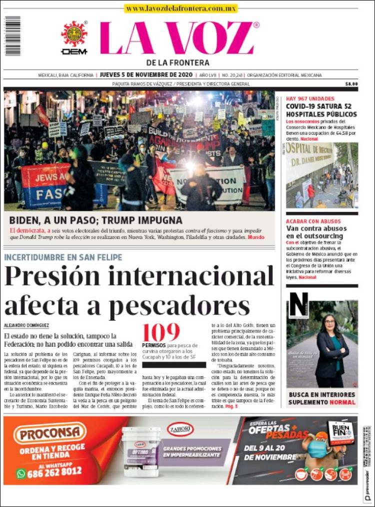 Portada de La Voz de la Frontera (México)