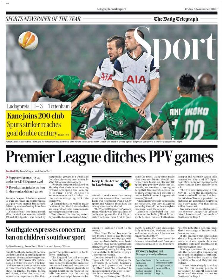Portada de Telegraph Sport (Reino Unido)
